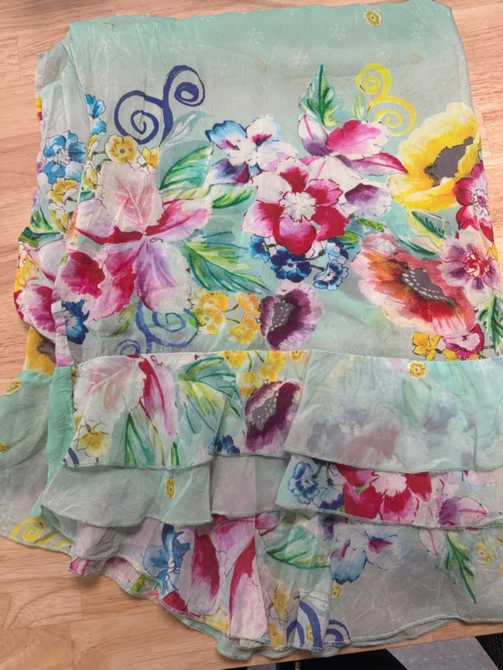 Johnny Was Floral Watercolor Sheer Top in Mint, Pink, Yellow, Blue - Picture 4 of 9